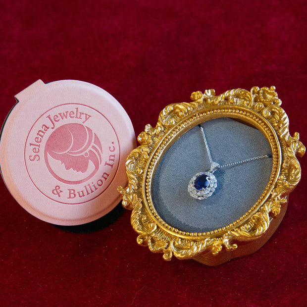 Selena Jewelry Bullion - Marly 2 Carats Lab Grown Royal Blue Sapphire Wheat Halo Pendant Necklace