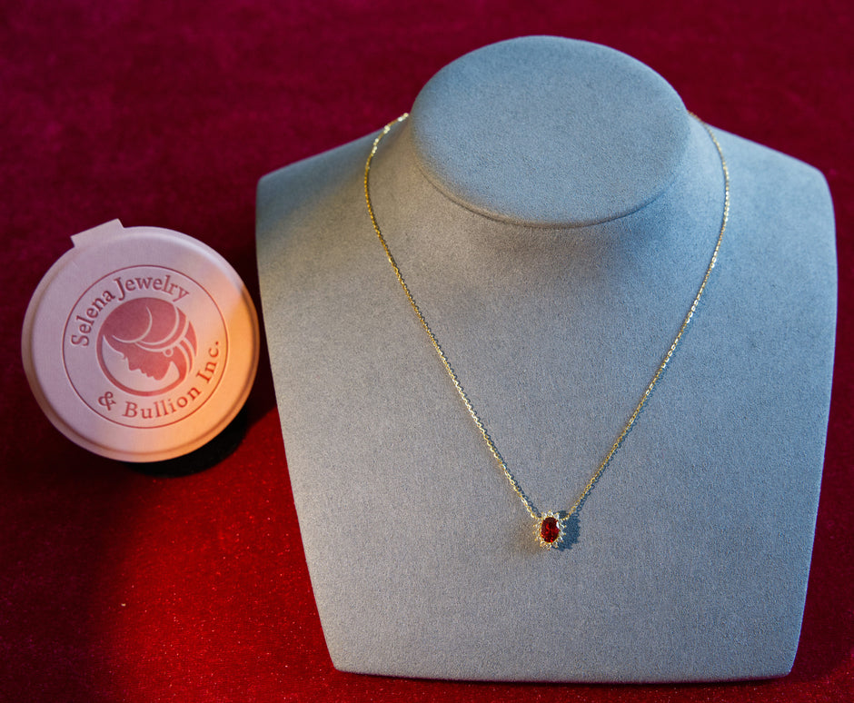 Selena Jewelry Bullion - Fontainebleau Ruby Tone Vintage Halo Oval Pendant Necklace