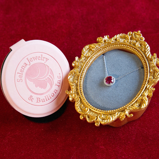 Selena Jewelry Bullion - Chambord 2 Carats Lab Grown Ruby Round Milgrain Pendant Necklace