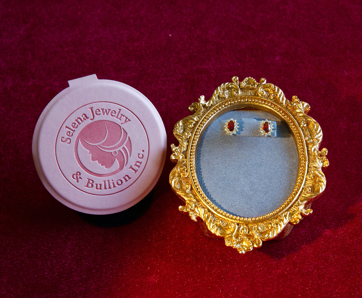 Selena Jewelry Bullion - Fontainebleau Ruby Tone Vintage Oval Halo Stud Earrings