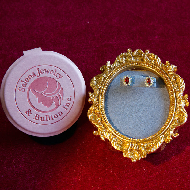 Selena Jewelry Bullion - Fontainebleau Ruby Tone Vintage Oval Halo Stud Earrings