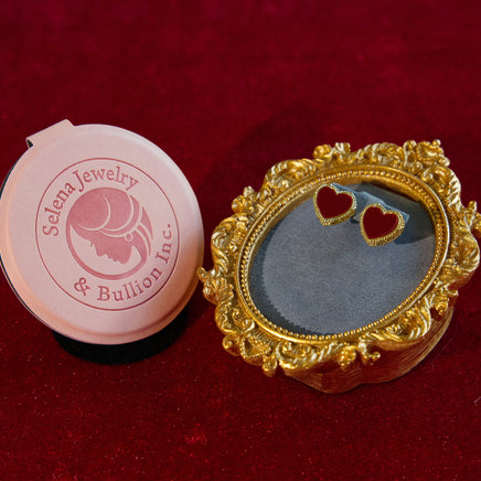 Selena Jewelry Bullion - Bourgogne Ruby Red Enamel Heart Beaded Halo Stud Earrings