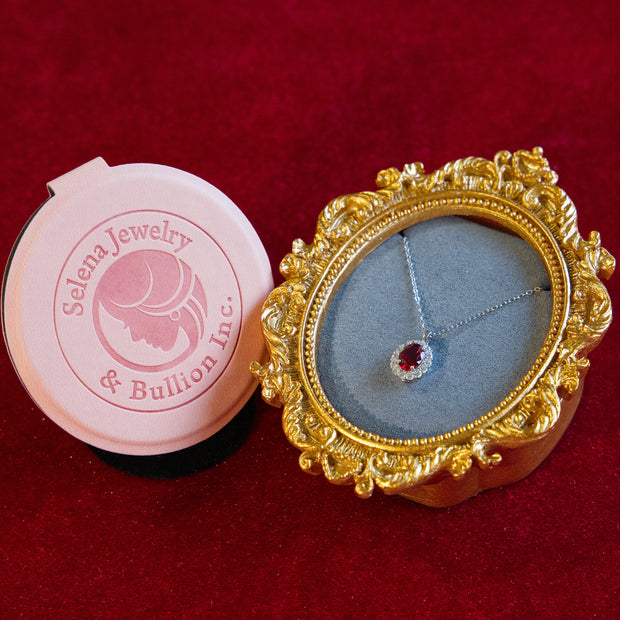 Selena Jewelry Bullion - Compiegne 2 Carats Lab Grown Ruby Oval Halo Pendant Necklace