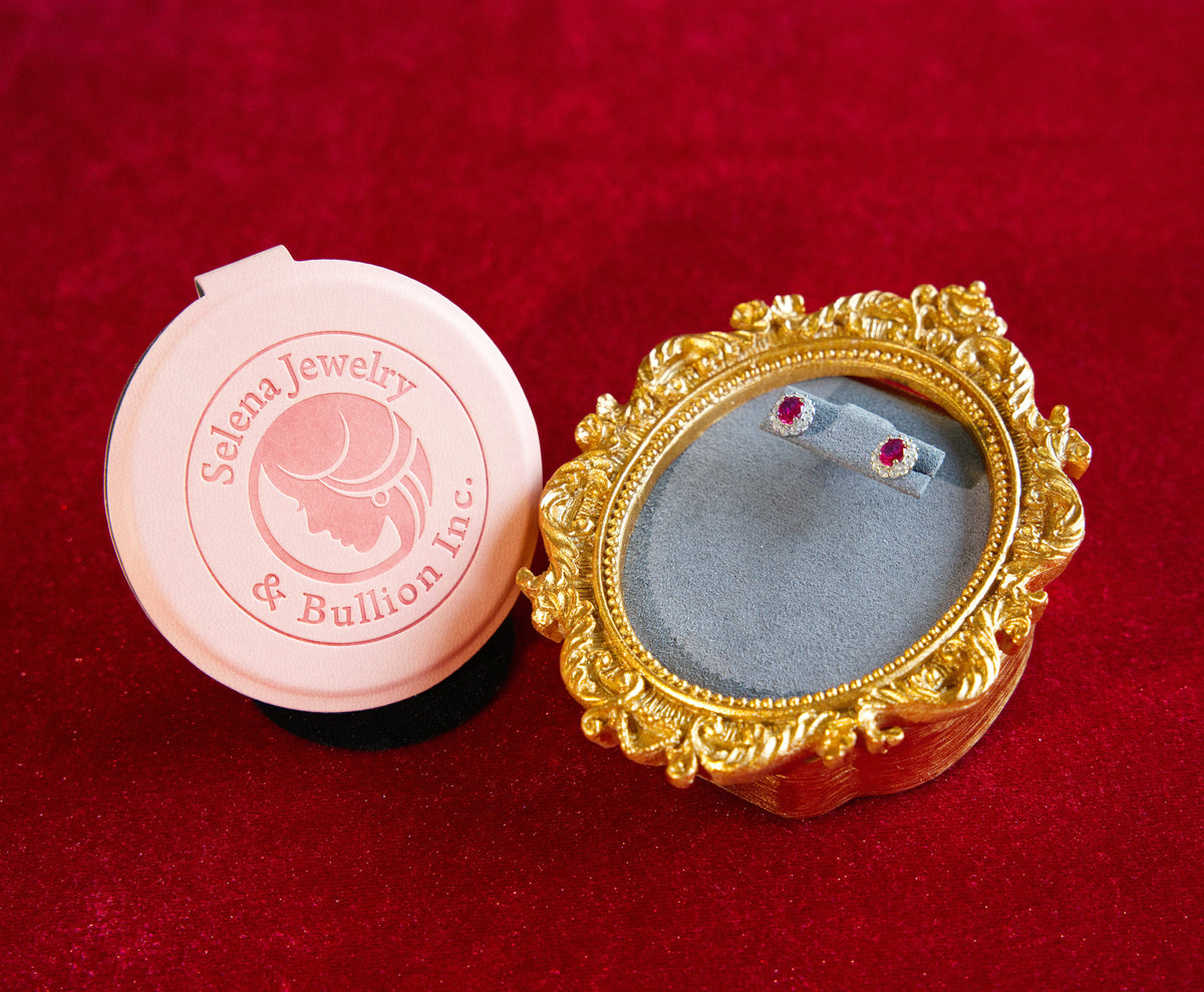 Selena Jewelry Bullion - Compiegne Ruby Tone Oval Halo Earrings