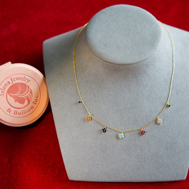 Selena Jewelry Bullion - Trianon Rainbow Dainty Clover Necklace