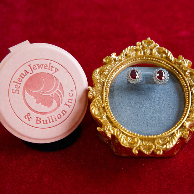 Selena Jewelry Bullion - Compiegne 2 carats Lab Grown Ruby Oval Halo Stud Earrings
