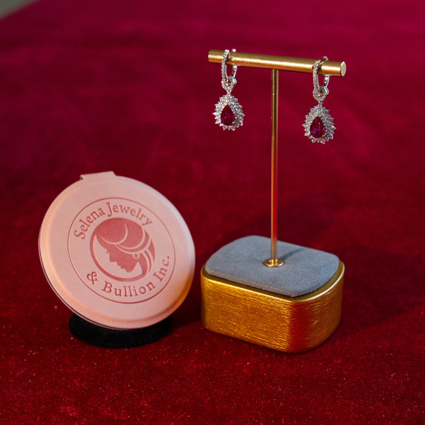 Selena Jewelry Bullion - Fontainebleau 1.5cts Per Stone Total 3cts Pair Lab Grown Pear Ruby Double Halo Drop Earrings