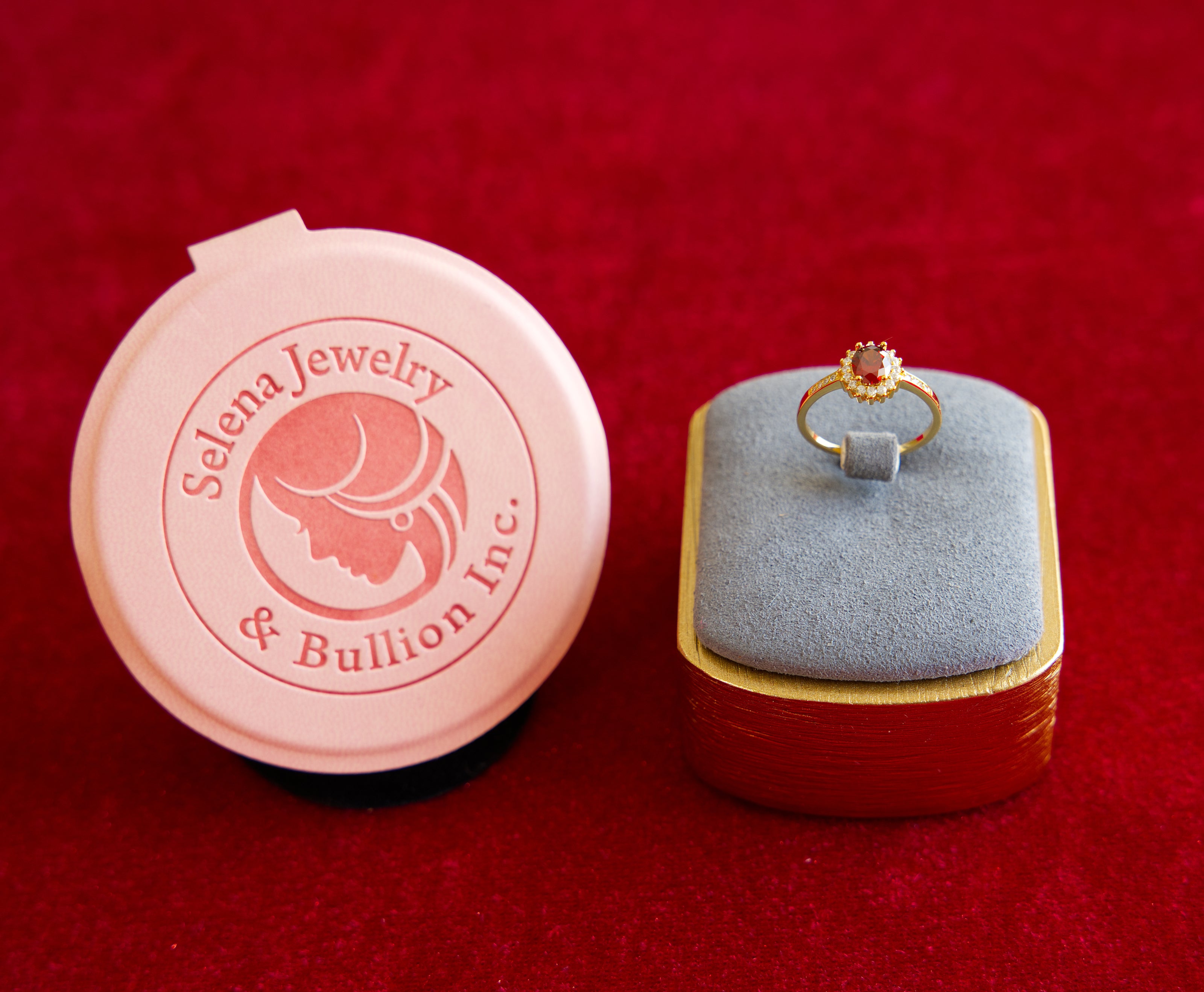 Selena Jewelry Bullion - Fontainebleau Ruby Tone Vintage Halo Ring