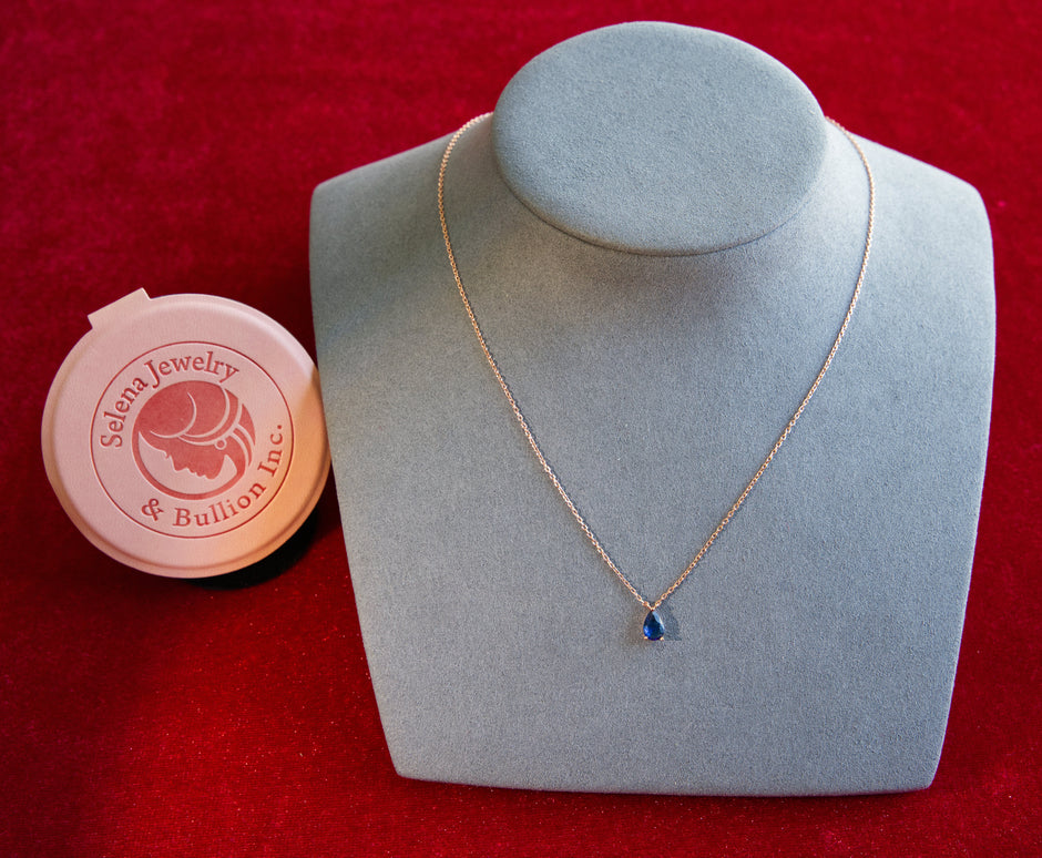 Selena Jewelry Bullion - Linderhof Sapphire Tone Mini Teardrop Pendant Necklace