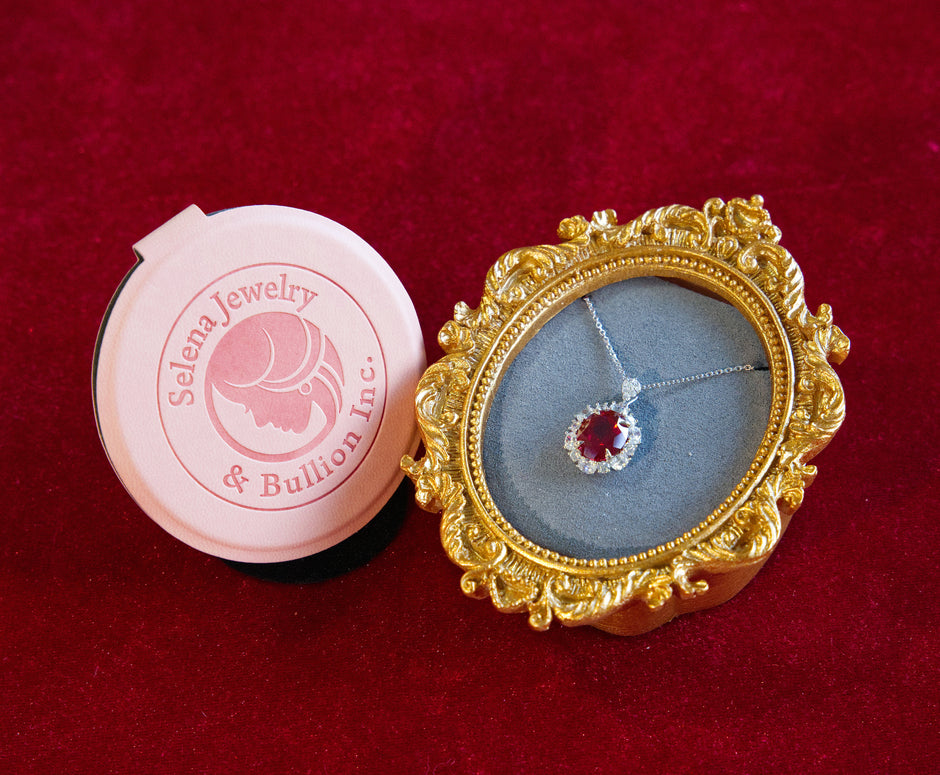 Selena Jewelry Bullion - Linderhof 6 Carats Lab Grown Ruby Oval Pendant Necklace