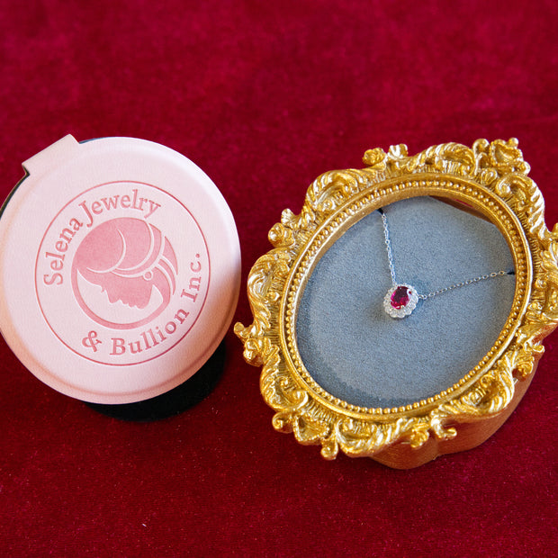 Selena Jewelry Bullion - Compiegne Ruby Tone Oval Halo Pendant Necklace