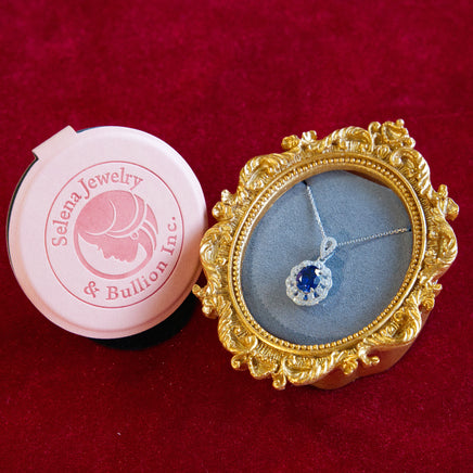 Selena Jewelry Bullion - Versailles 3 Carats Lab Grown Royal Blue Sapphire Oval Halo Pendant Necklace