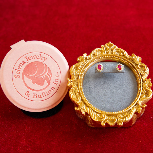 Selena Jewelry Bullion - Fontainebleau Rosy Ruby Tone Royal Halo Stud Earrings