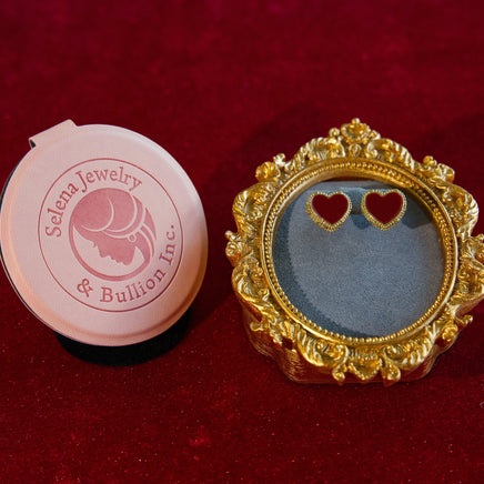 Selena Jewelry Bullion - Bourgogne Ruby Red Enamel Heart Beaded Halo Stud Earrings