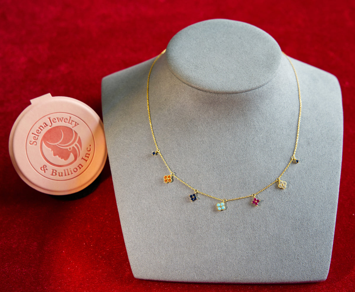 Selena Jewelry Bullion - Trianon Rainbow Dainty Clover Necklace