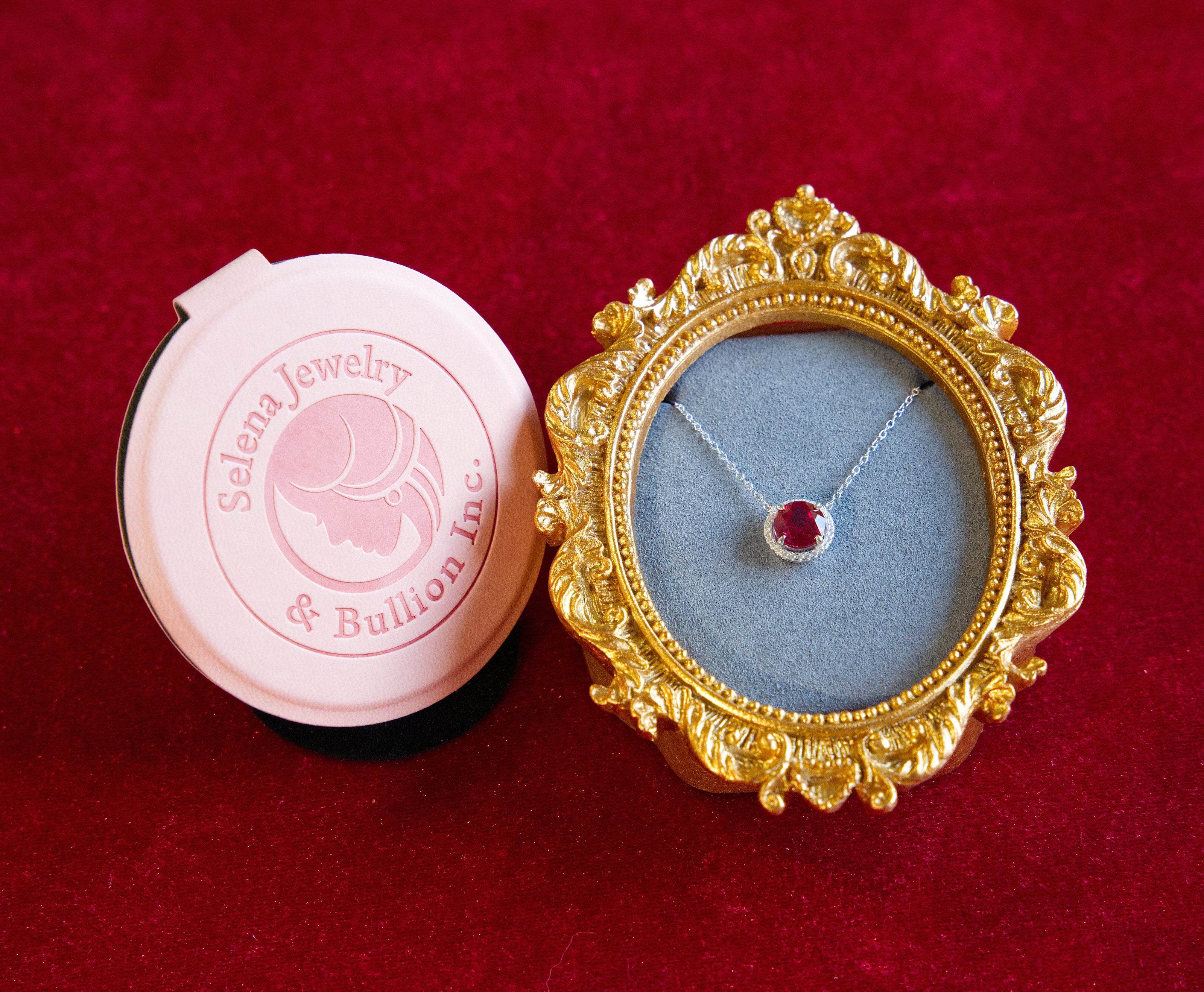 Selena Jewelry Bullion - Chambord 2 Carats Lab Grown Ruby Round Milgrain Pendant Necklace