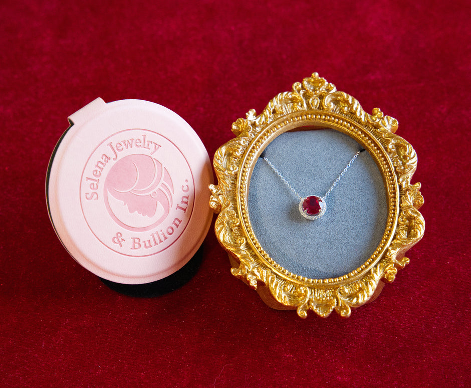 Selena Jewelry Bullion - Chambord 2 Carats Lab Grown Ruby Round Milgrain Pendant Necklace