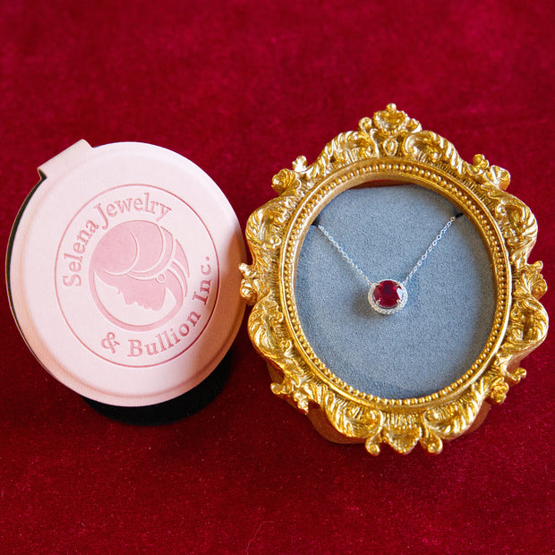 Selena Jewelry Bullion - Chambord 2 Carats Lab Grown Ruby Round Milgrain Pendant Necklace