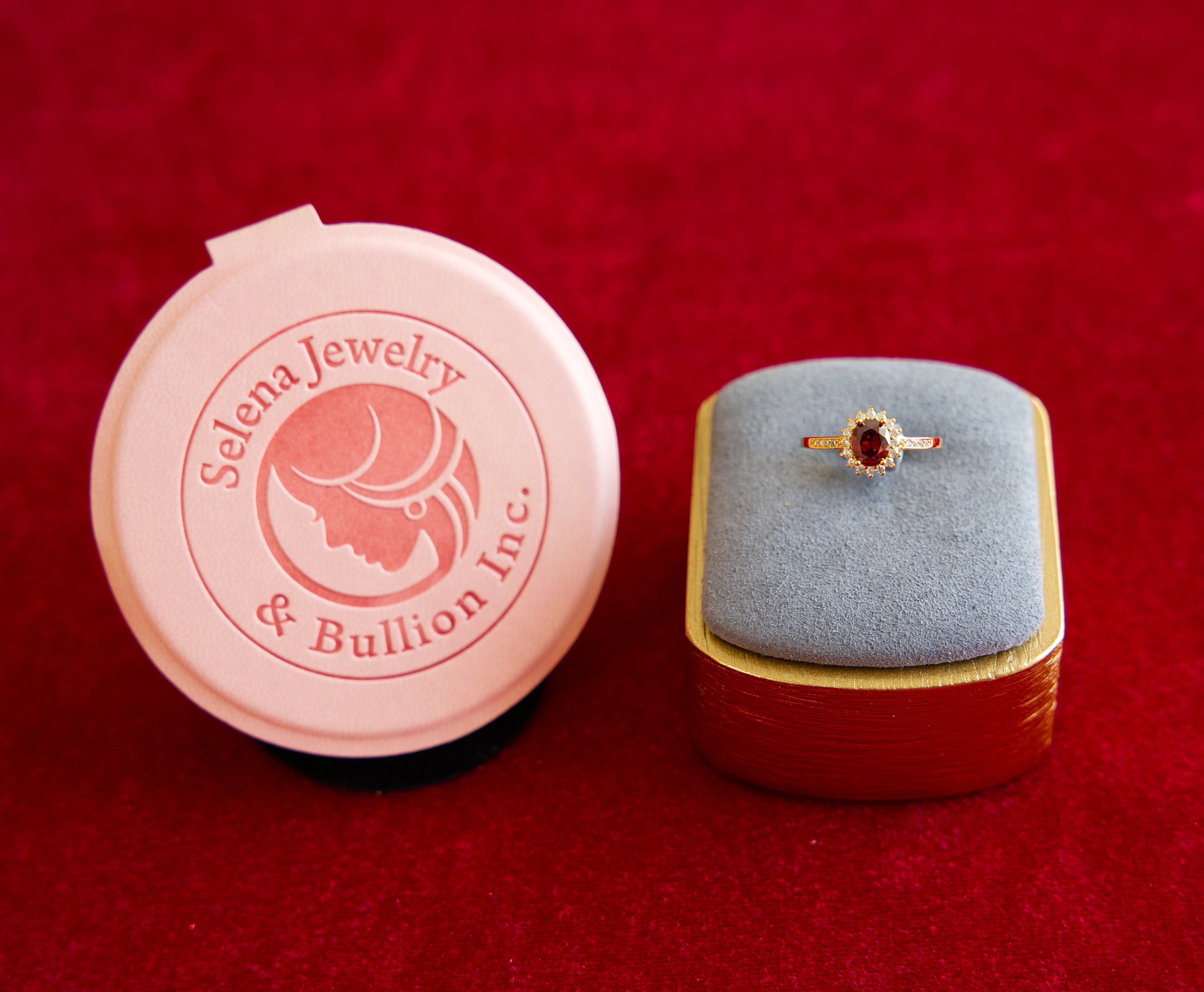 Selena Jewelry Bullion - Fontainebleau Ruby Tone Vintage Halo Ring