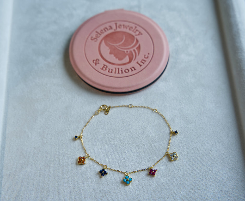 Selena Jewelry Bullion - Trianon Multi Color Dangling Clover Charm Bracelet