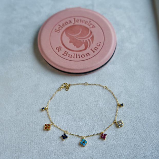 Selena Jewelry Bullion - Trianon Multi Color Dangling Clover Charm Bracelet