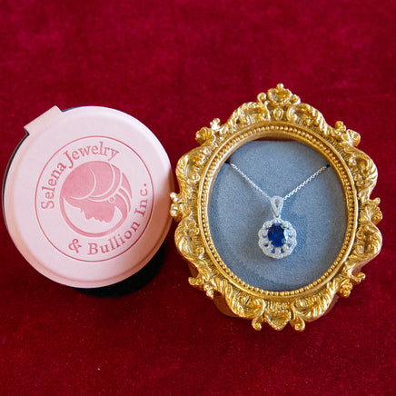 Selena Jewelry Bullion - Versailles 3 Carats Lab Grown Royal Blue Sapphire Oval Halo Pendant Necklace