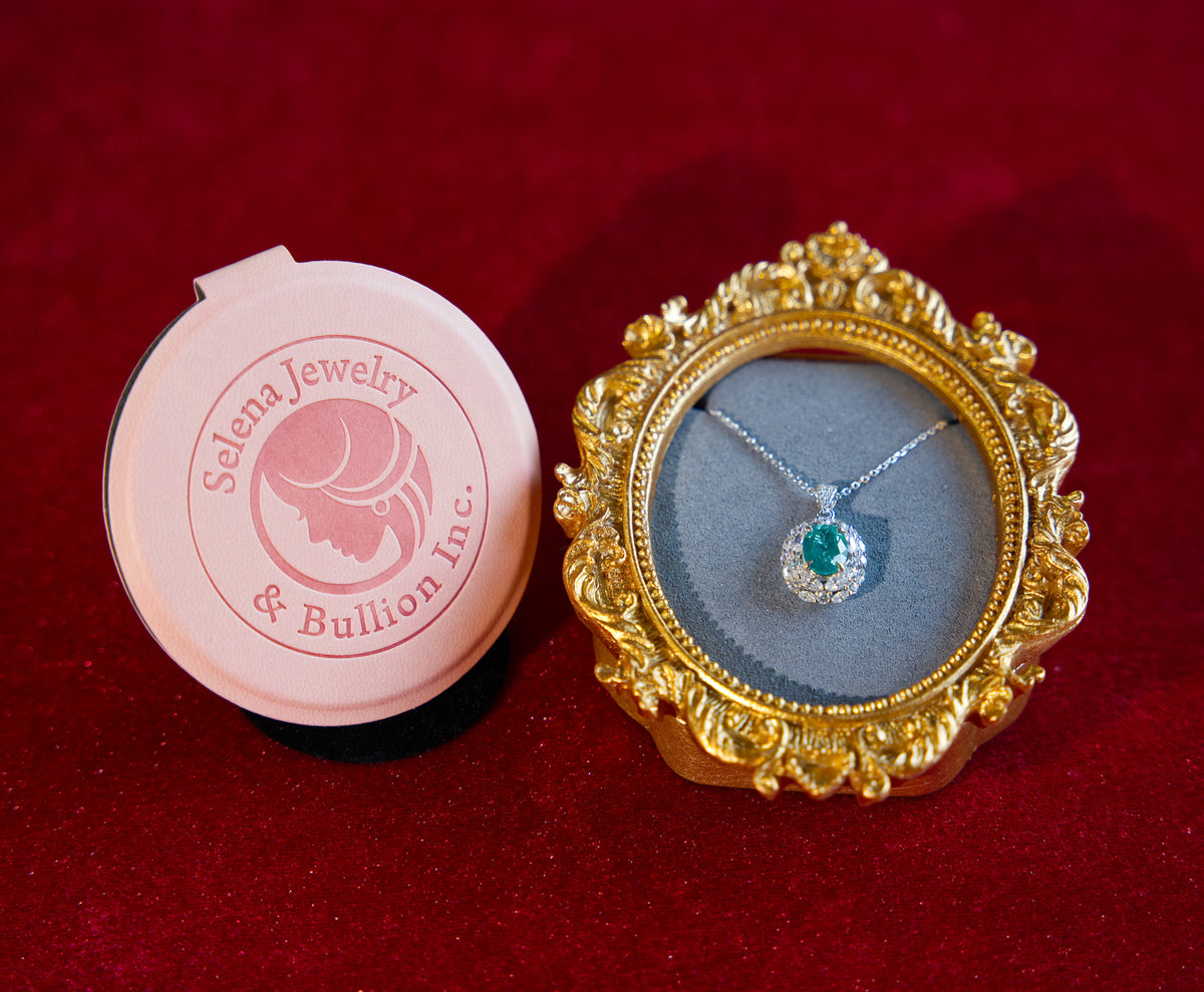 Selena Jewelry Bullion - Marly 2ct Lab Grown Neon Paraiba Tourmaline Oval Wheat Halo Pendant Necklace