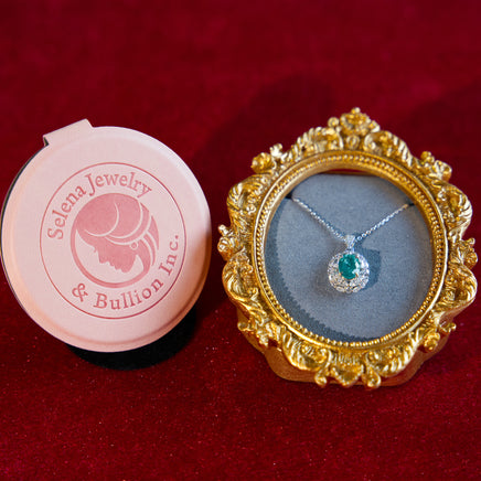 Selena Jewelry Bullion - Marly 2ct Lab Grown Neon Paraiba Tourmaline Oval Wheat Halo Pendant Necklace