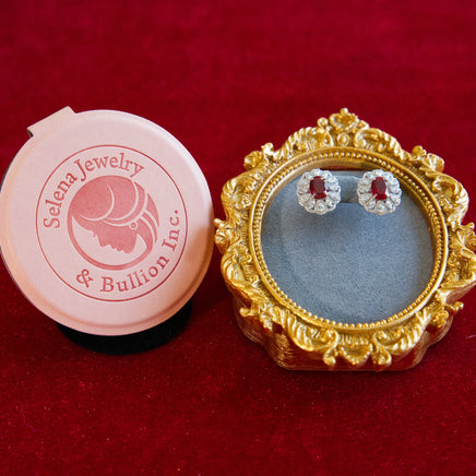 Hofburg 1.5ct Per Stone Total 3ct Pair Lab Grown Ruby Oval Floral Halo Stud Earrings