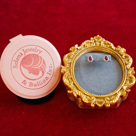 Selena Jewelry Bullion - Chambord 1ct Per Stone Total 2cts Lab Grown Ruby Pear Halo Stud Earrings