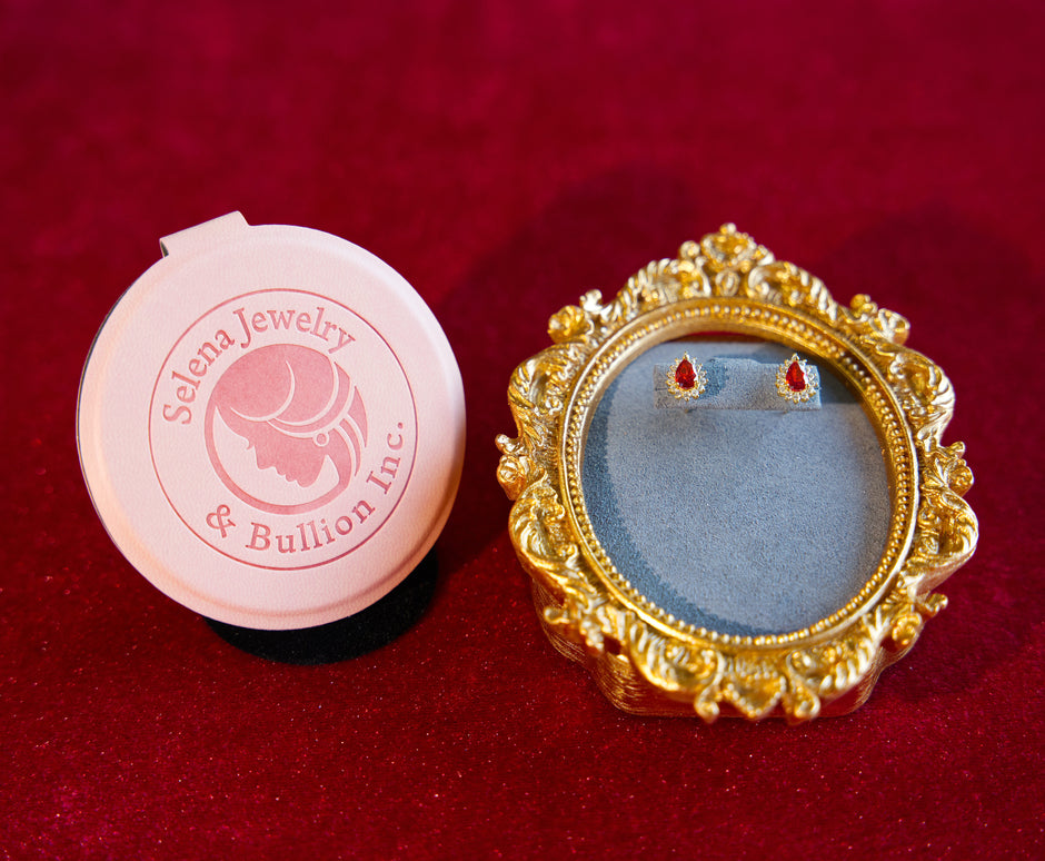 Selena Jewelry Bullion - Fontainebleau Ruby Tone Pear Waterdrop Halo Stud Earrings