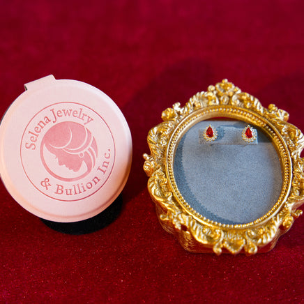 Selena Jewelry Bullion - Fontainebleau Ruby Tone Pear Waterdrop Halo Stud Earrings