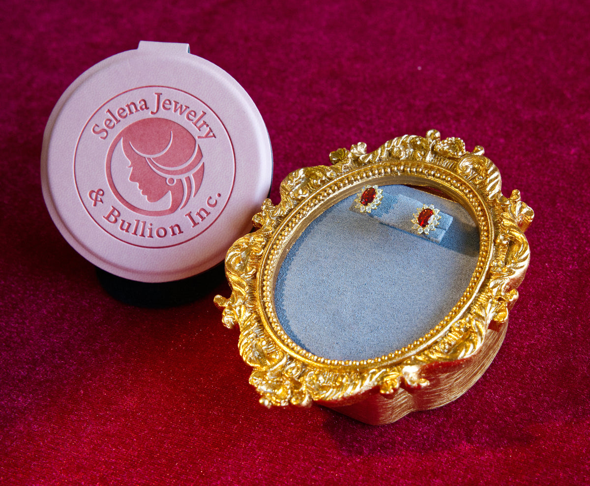 Selena Jewelry Bullion - Fontainebleau Ruby Tone Vintage Oval Halo Stud Earrings