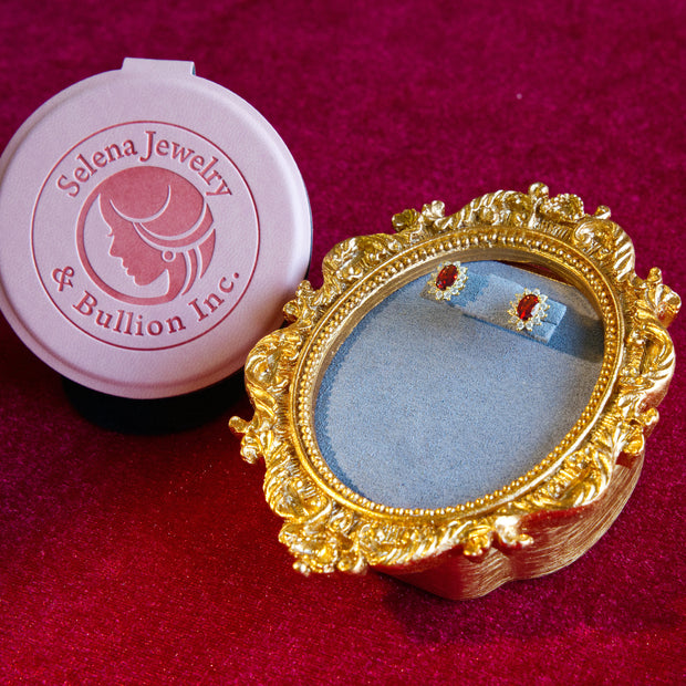 Selena Jewelry Bullion - Fontainebleau Ruby Tone Vintage Oval Halo Stud Earrings