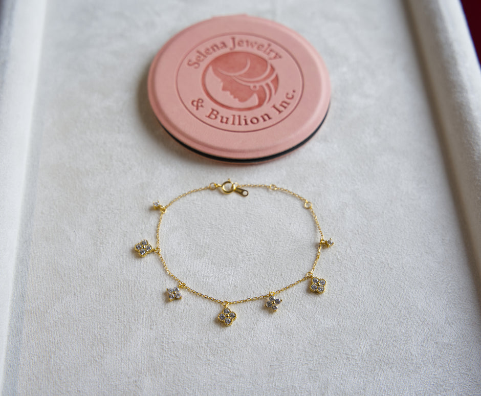 Selena Jewelry Bullion - Trianon Clear Tone Dangling Clover Charm Bracelet