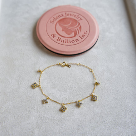 Selena Jewelry Bullion - Trianon Clear Tone Dangling Clover Charm Bracelet