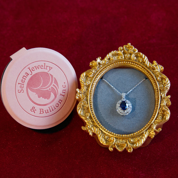 Selena Jewelry Bullion - Marly 2 Carats Lab Grown Royal Blue Sapphire Wheat Halo Pendant Necklace