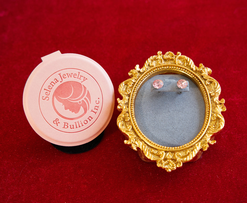 Selena Jewelry Bullion - Dewdrop Sports Series 8mm Round Rosy Ruby Tone Austrian Crystal Titanium Screw‑Back Stud Earrings