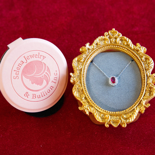 Selena Jewelry Bullion - Compiegne Ruby Tone Oval Halo Pendant Necklace