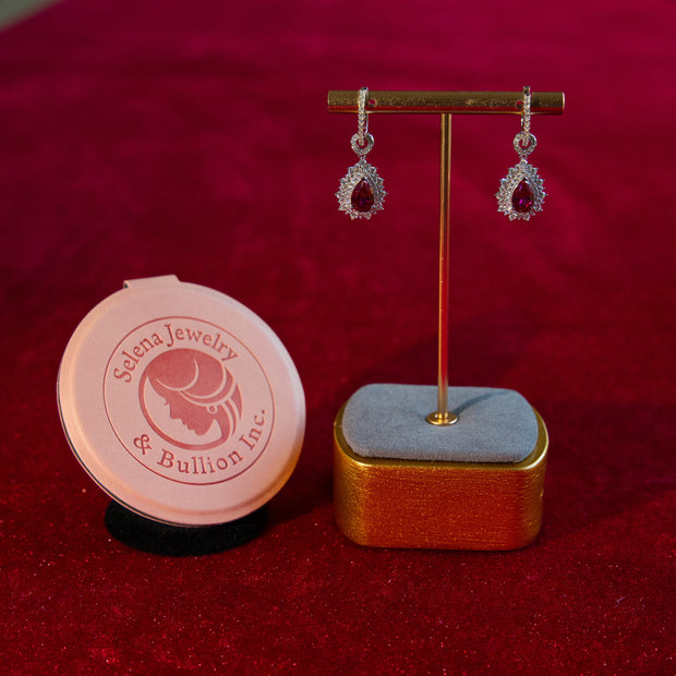 Selena Jewelry Bullion - Fontainebleau 1.5cts Per Stone Total 3cts Pair Lab Grown Pear Ruby Double Halo Drop Earrings