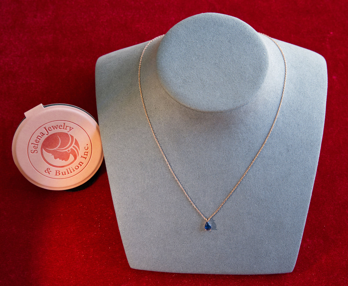 Selena Jewelry Bullion - Linderhof Sapphire Tone Mini Teardrop Pendant Necklace