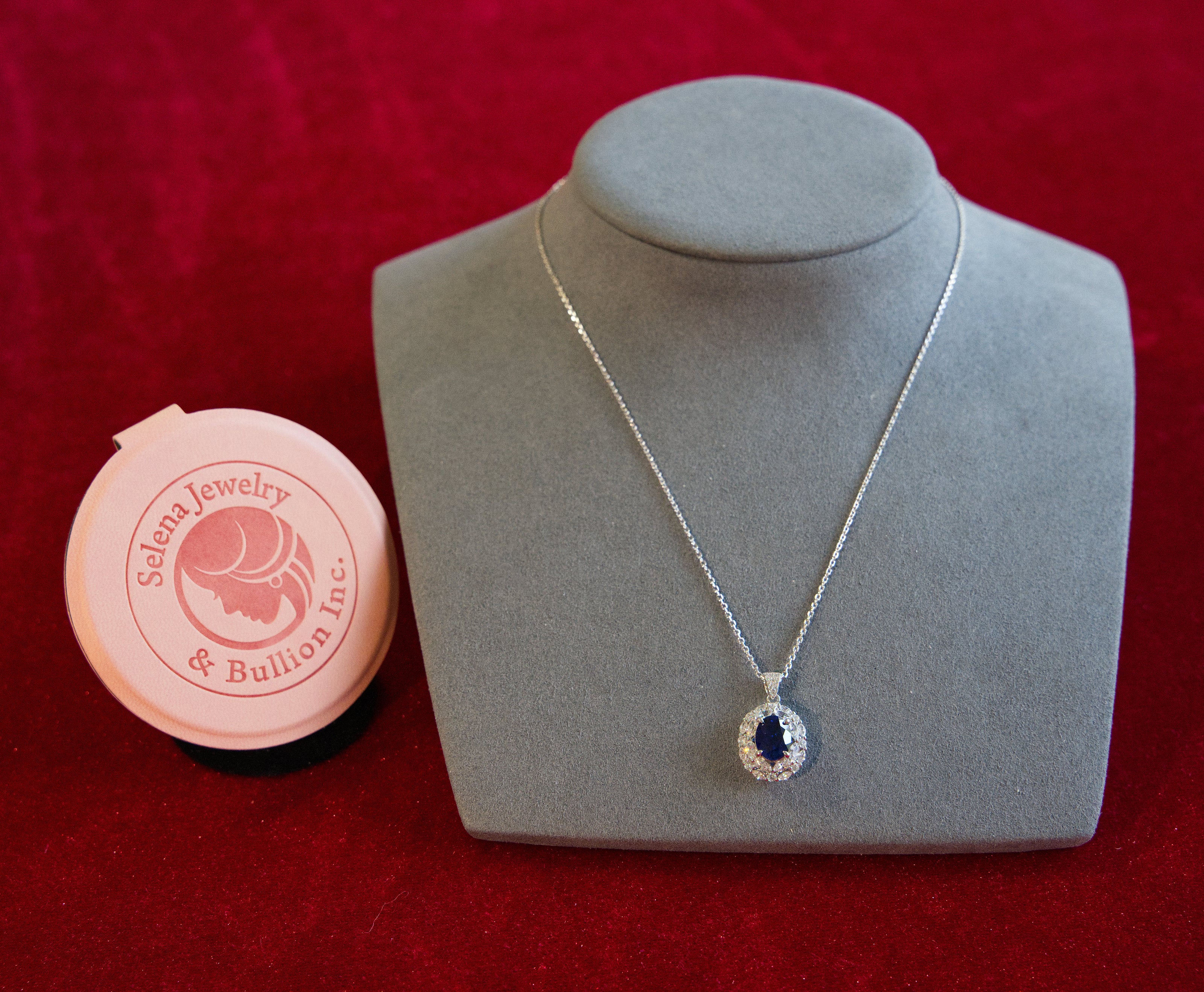 Selena Jewelry Bullion - Marly 2 Carats Lab Grown Royal Blue Sapphire Wheat Halo Pendant Necklace