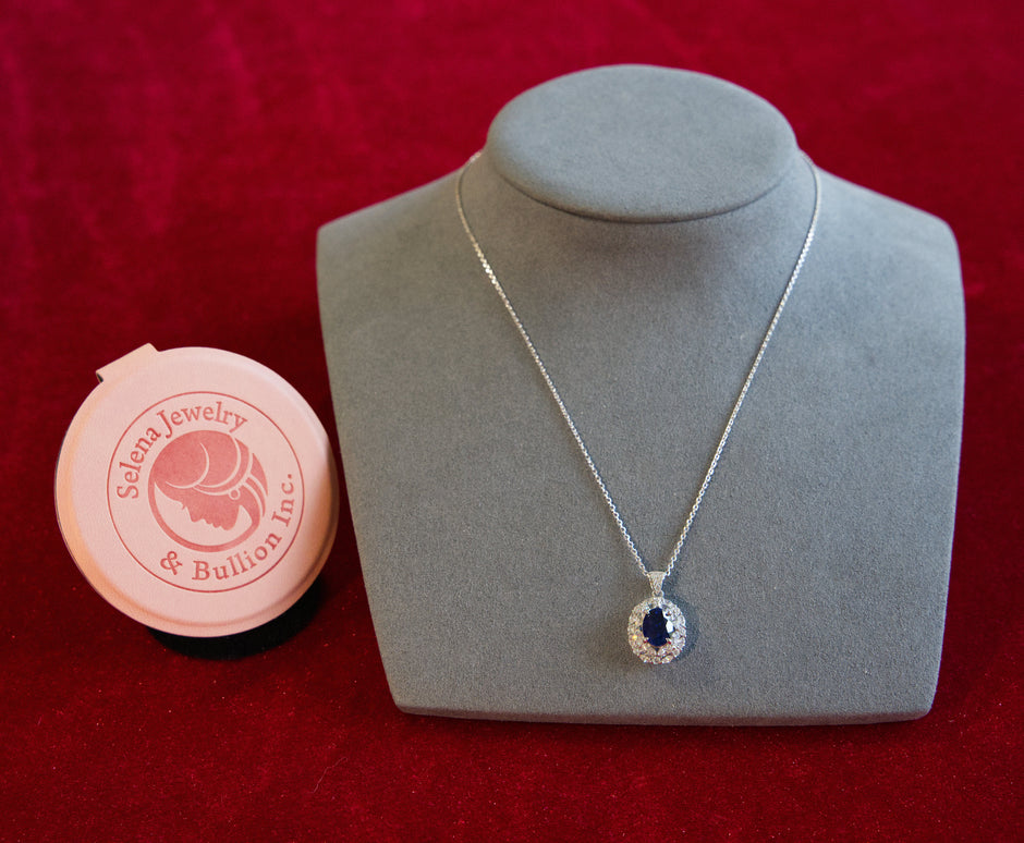 Selena Jewelry Bullion - Marly 2 Carats Lab Grown Royal Blue Sapphire Wheat Halo Pendant Necklace