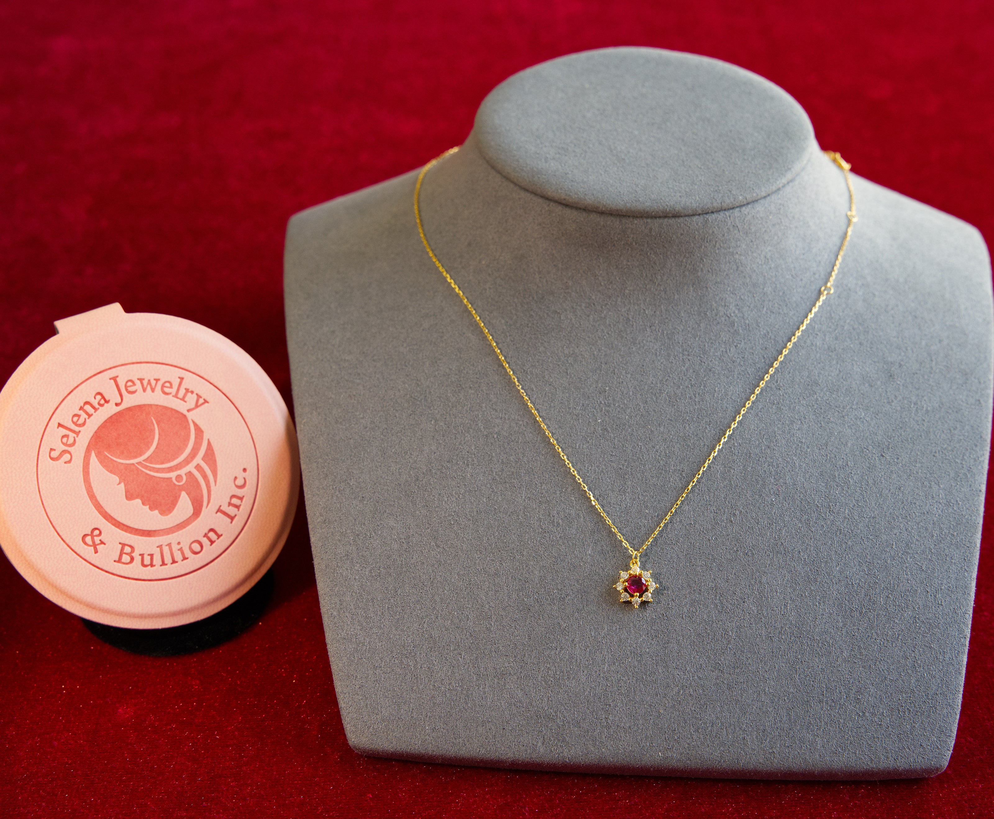 Selena Jewelry Bullion - Fontainebleau Ruby Tone Floral Dainty Necklace