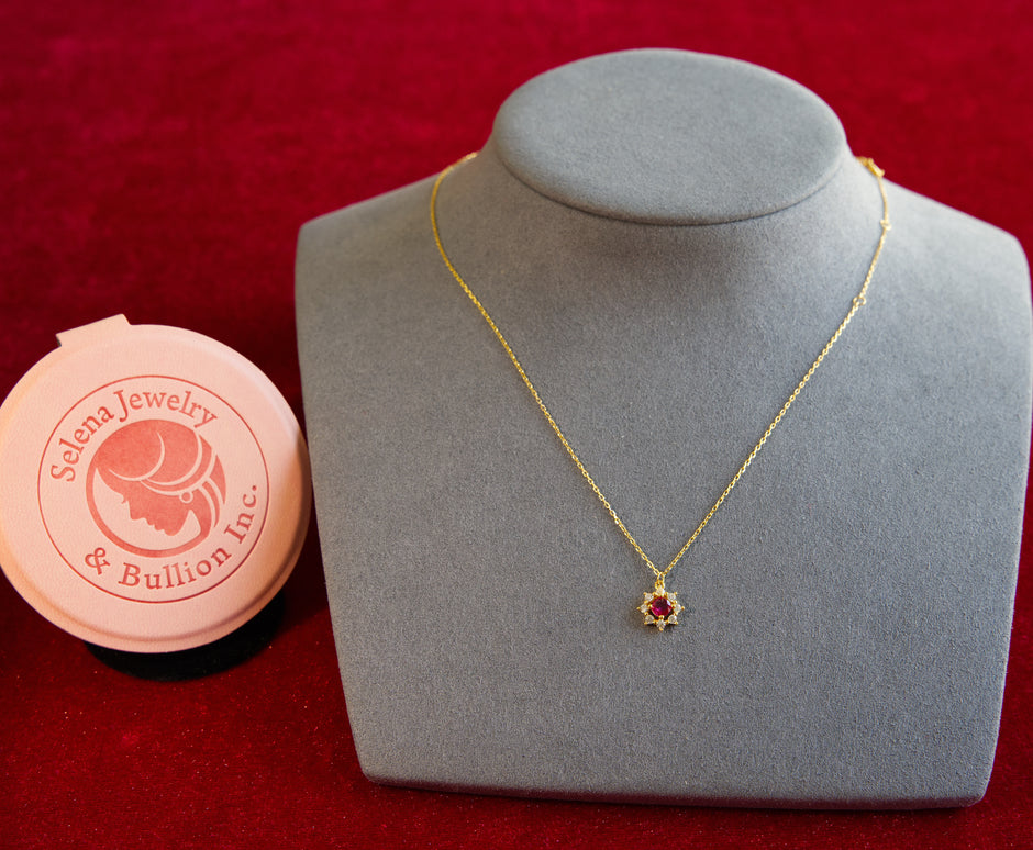 Selena Jewelry Bullion - Fontainebleau Ruby Tone Floral Dainty Necklace