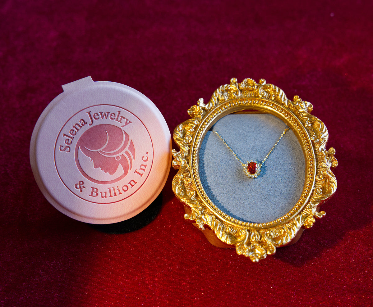 Selena Jewelry Bullion - Fontainebleau Ruby Tone Vintage Halo Oval Pendant Necklace