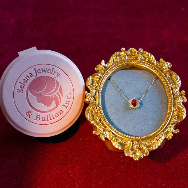 Selena Jewelry Bullion - Fontainebleau Ruby Tone Vintage Halo Oval Pendant Necklace