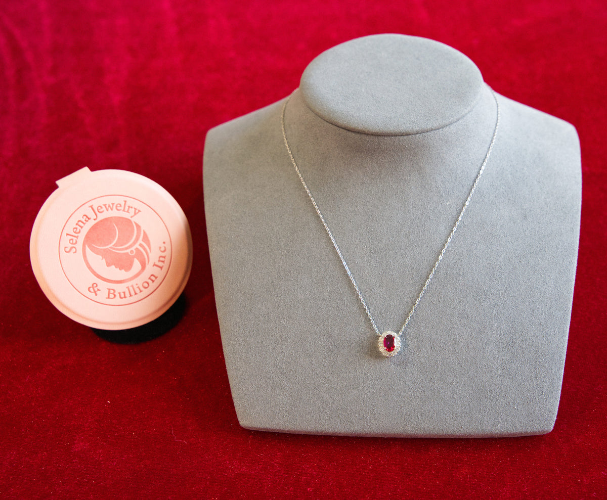 Selena Jewelry Bullion - Compiegne Ruby Tone Oval Halo Pendant Necklace