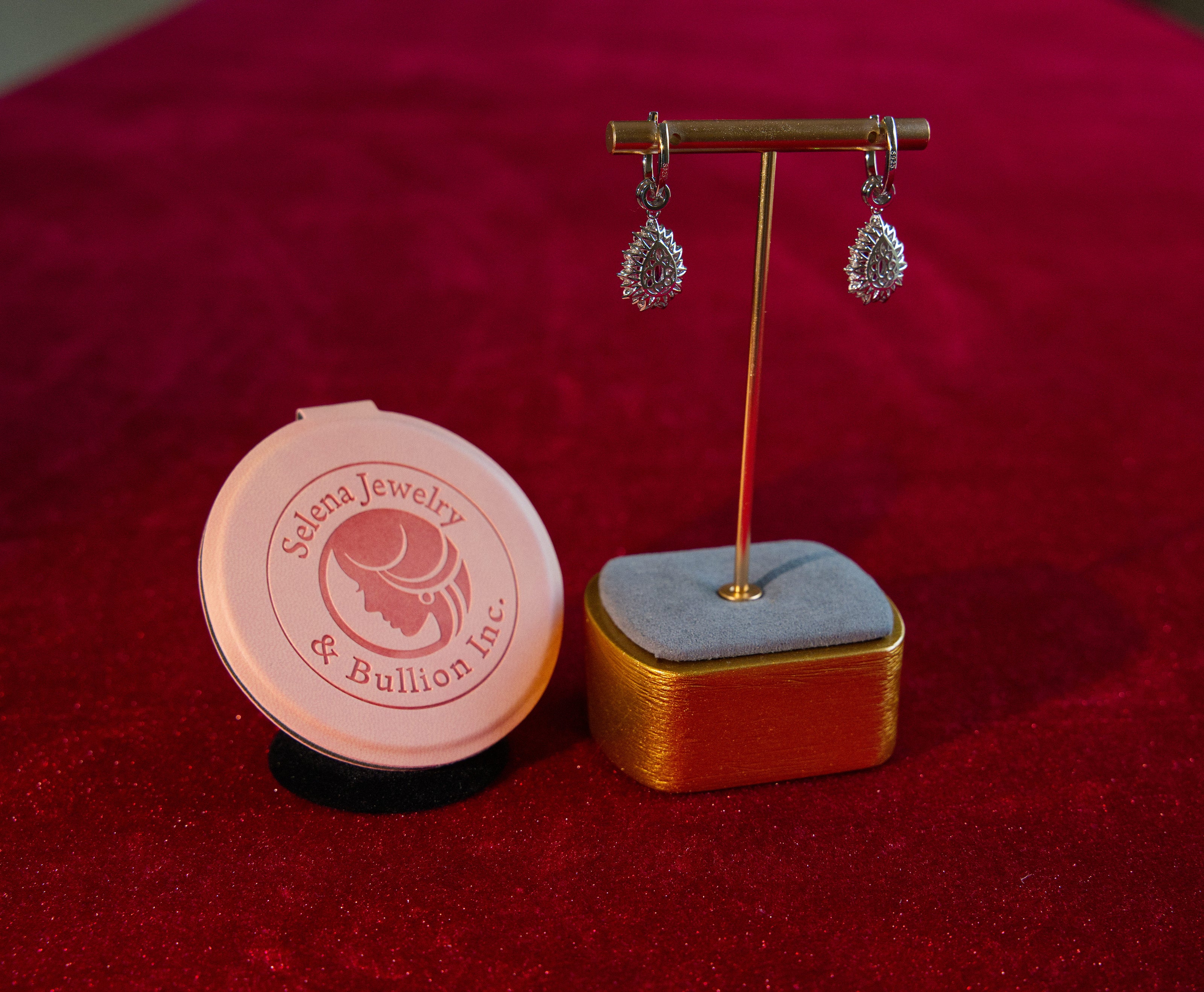Selena Jewelry Bullion - Fontainebleau 1.5cts Per Stone Total 3cts Pair Lab Grown Pear Ruby Double Halo Drop Earrings