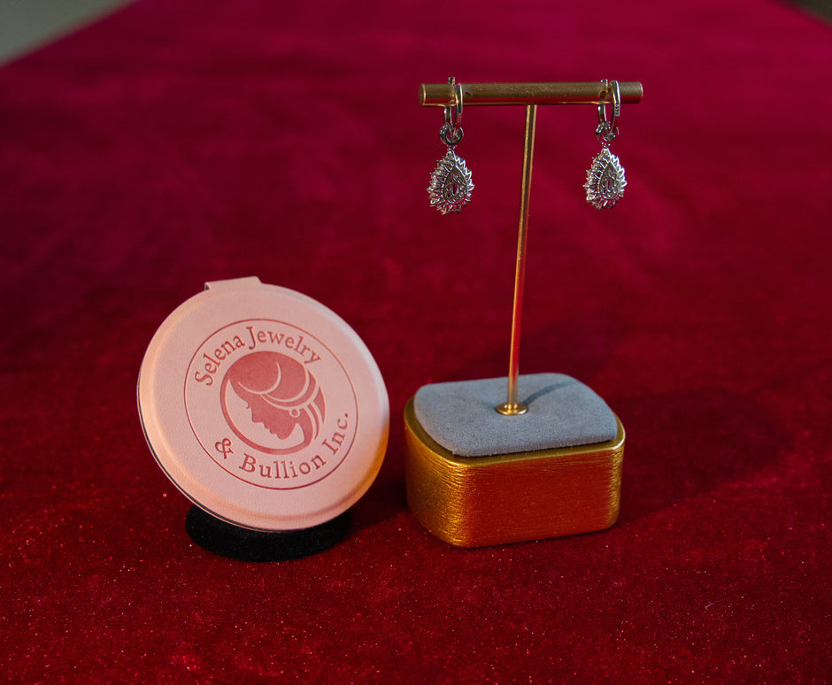 Selena Jewelry Bullion - Fontainebleau 1.5cts Per Stone Total 3cts Pair Lab Grown Pear Ruby Double Halo Drop Earrings